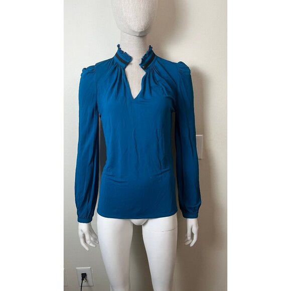 ROBERTO CAVALLI  MANDARIN RUFFLE COLLAR BLOUSE SMALL - Picture 1 of 10